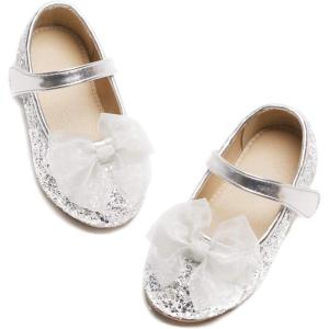 imageOtter MOMO ToddlerLittle Girls Mary Jane Ballerina Flats Size 13 Shoes Slipon School Party Dress ShoesDf716silver