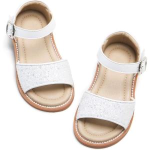 imageOtter MOMO Girls Open Toe Princess Flat Sandals with Comfort Sole Summer SandalsD742 White