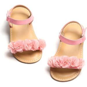 imageOtter MOMO Girls Open Toe Princess Flat Sandals with Comfort Sole Summer SandalsDs08pink