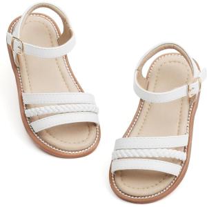 imageOtter MOMO Girls Open Toe Princess Flat Sandals with Comfort Sole Summer SandalsDt01 White