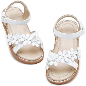 imageOtter MOMO Girls Open Toe Princess Flat Sandals with Comfort Sole Summer SandalsDt05 White