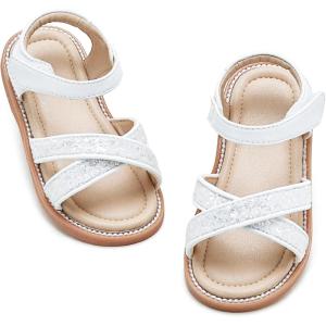 imageOtter MOMO Girls Open Toe Princess Flat Sandals with Comfort Sole Summer SandalsDt06 White