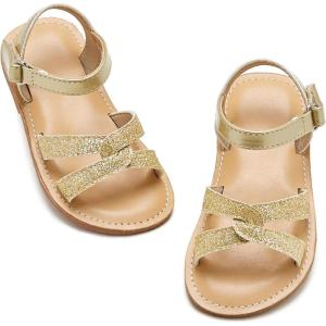 imageOtter MOMO Girls Open Toe Princess Flat Sandals with Comfort Sole Summer SandalsDt07 Gold