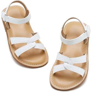 imageOtter MOMO Girls Open Toe Princess Flat Sandals with Comfort Sole Summer SandalsDt07 White