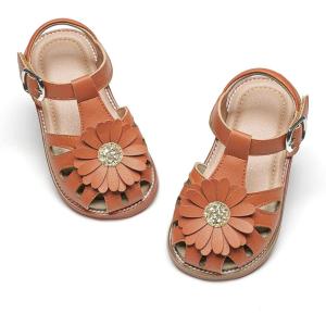 imageOtter MOMO Girls Open Toe Princess Flat Sandals with Comfort Sole Summer SandalsDt12 Brown