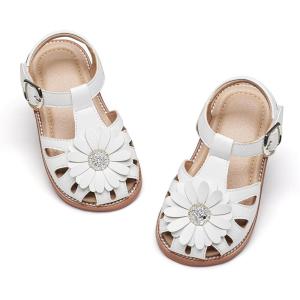imageOtter MOMO Girls Open Toe Princess Flat Sandals with Comfort Sole Summer SandalsDt12 White