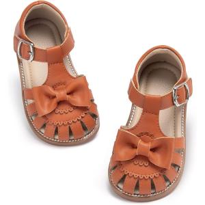 imageOtter MOMO Girls Open Toe Princess Flat Sandals with Comfort Sole Summer SandalsDt13 Brown