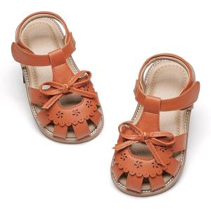 imageOtter MOMO Girls Open Toe Princess Flat Sandals with Comfort Sole Summer SandalsDt14 Brown
