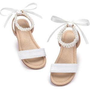 imageOtter MOMO Girls Open Toe Princess Flat Sandals with Comfort Sole Summer SandalsDt18 White