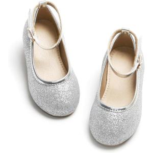 imageOtter MOMO Toddler Little Girls Princess Shoes Mary Jane Ballerina Flats Flower Girl Dress ShoesD321silver