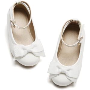 imageOtter MOMO Toddler Little Girls Princess Shoes Mary Jane Ballerina Flats Flower Girl Dress ShoesD753white