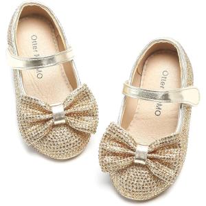 imageOtter MOMO Toddler Little Girls Princess Shoes Mary Jane Ballerina Flats Flower Girl Dress ShoesD754gold