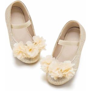 imageOtter MOMO Toddler Little Girls Princess Shoes Mary Jane Ballerina Flats Flower Girl Dress ShoesDf19gold