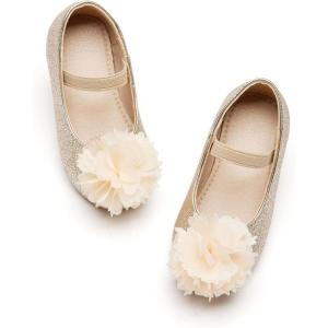 imageOtter MOMO Toddler Little Girls Princess Shoes Mary Jane Ballerina Flats Flower Girl Dress ShoesDf20gold