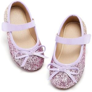 imageOtter MOMO Toddler Little Girls Princess Shoes Mary Jane Ballerina Flats Flower Girl Dress ShoesDf701purple