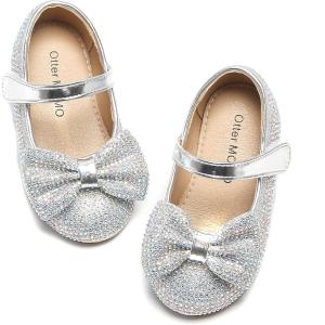 image:imageOtter MOMO ToddlerLittle Girls Mary Jane Ballerina Flats Shoes Slipon School Party Dress ShoesD754silver