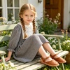 image:imageOtter MOMO Girls Open Toe Princess Flat Sandals with Comfort Sole Summer SandalsDt19 Brown