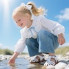 image:imageOtter MOMO Girls Open Toe Princess Flat Sandals with Comfort Sole Summer SandalsDt20 White